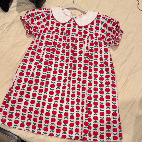 Cecil And Lou Other - Classic Apple Print Peter Pan Collar Kids Dress - White & Red